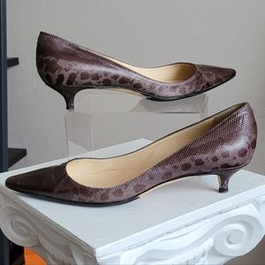 Jimmy Choo pointed toe Amelia kitten heel snake embossed multi leather low pump